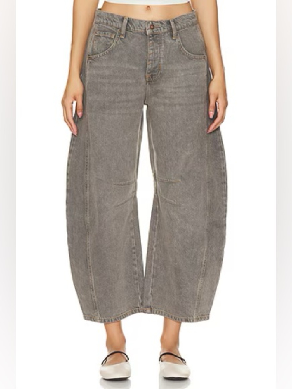 Free People We The Free Good Luck Mid Rise Barrel Jeans Grey Size 28
